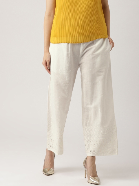 

Libas Women White Embroidered Wide Leg Palazzos