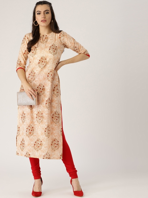 

Libas Women Beige & Brown Printed Straight Kurta