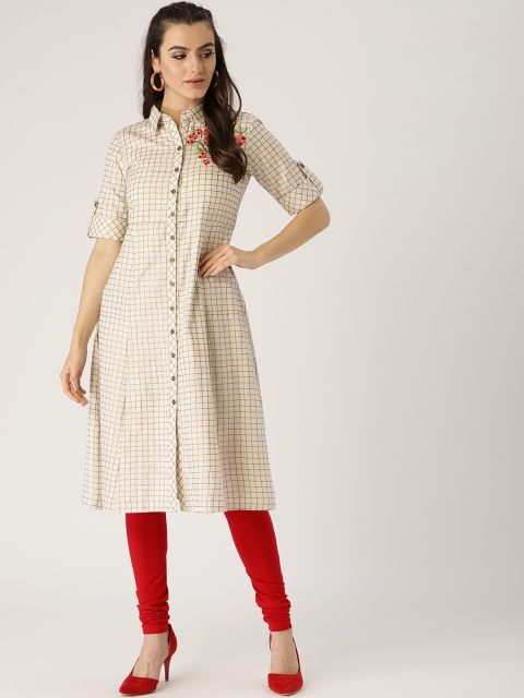 

Libas Women Off-White Checked A-Line Kurta