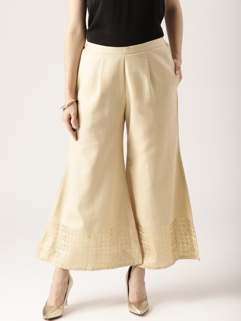 

Libas Women Beige Wide Leg Hem Design Palazzos