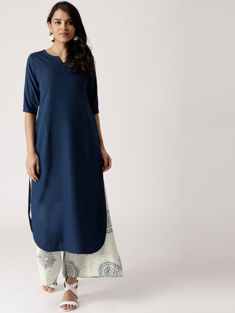 

Libas Women Navy Blue & White Solid Kurta with Palazzos