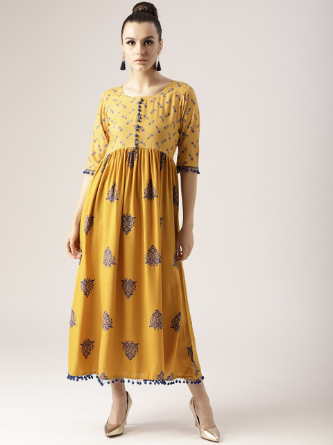 

Libas Women Yellow & Blue Printed Maxi Dress