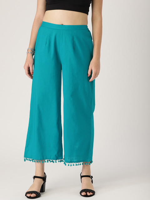 

Libas Women Turquoise Blue Wide Leg Solid Cropped Palazzos