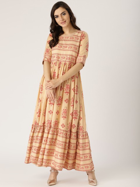 

Libas Women Beige & Red Printed Anarkali Kurta