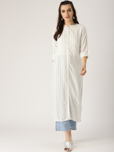 

Libas Women White & Green Striped Straight Kurta