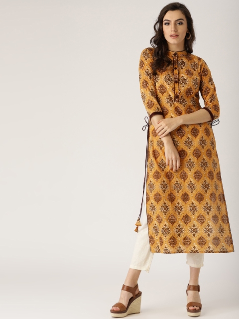 

Libas Women Mustard Yellow & Brown Printed Straight Kurta