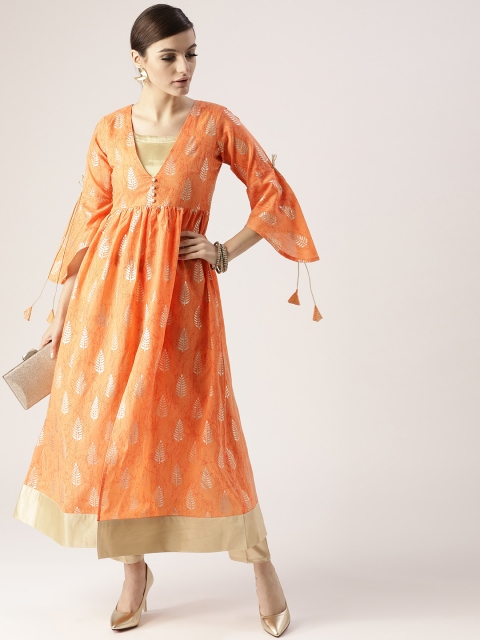 

Libas Women Orange & Golden Printed Kurta with Trousers