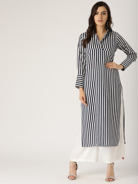 

Libas Women Navy Blue & White Striped Straight Kurta