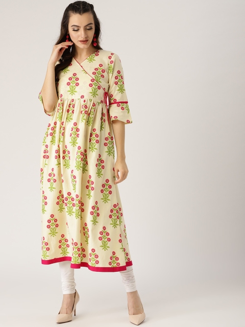 

Libas Women Cream-Coloured & Pink Printed Anarkali Kurta