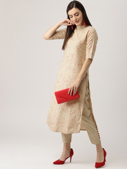 

Libas Women Beige & Red Printed Kurta with Trousers
