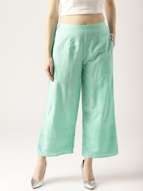 

Libas Women Sea Green Schiffli Embroidered Straight Palazzos