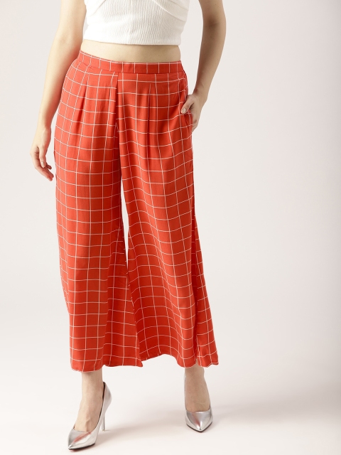 

Libas Women Red & White Checked Wide Leg Palazzos