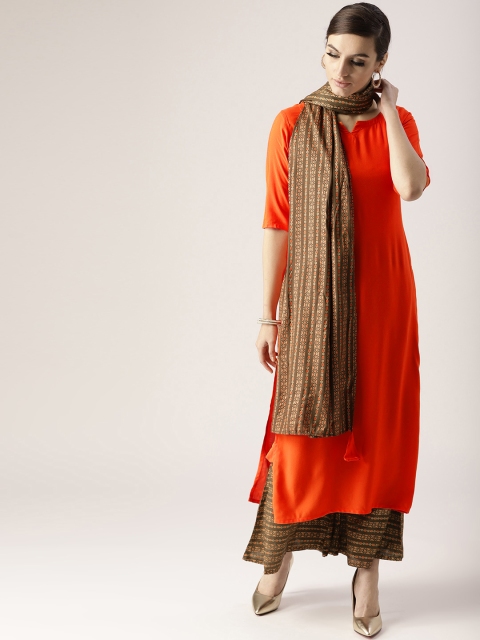

Libas Women Orange & Olive Green Solid Kurta with Palazzos & Dupatta