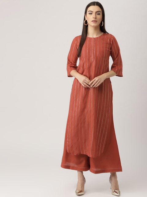 

Libas Women Rust Brown Striped Kurta with Palazzos