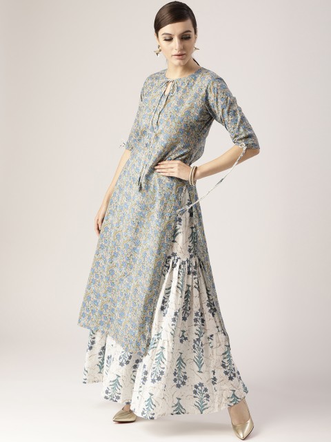 

Libas Women Grey & Blue Printed Kurta with Skirt