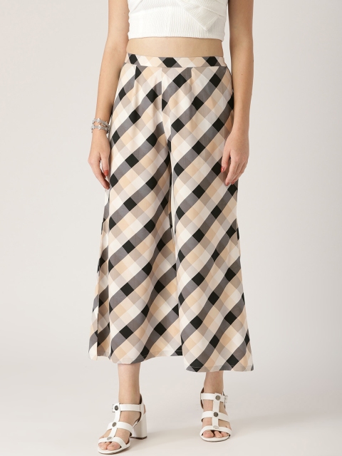 

Libas Women White & Grey Checked Cropped Wide Leg Palazzos