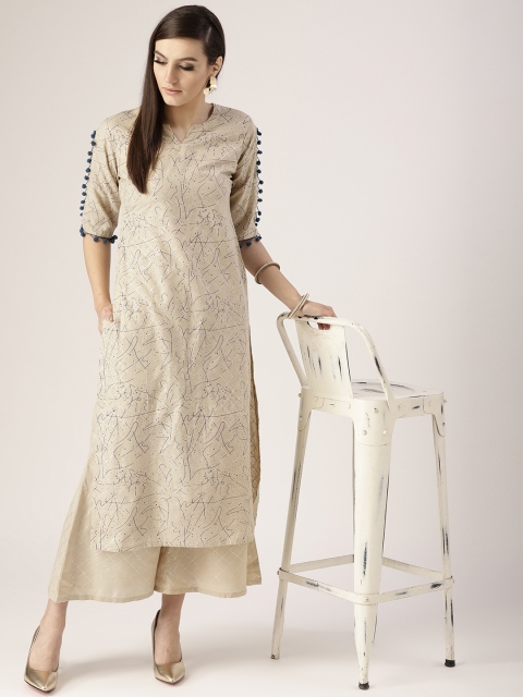 

Libas Women Beige Printed Kurta with Palazzos