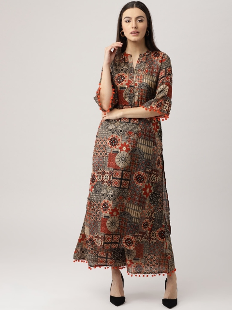 

Libas Women Beige & Rust Orange Printed Kurta with Palazzos