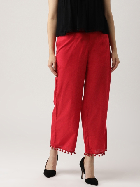 

Libas Women Red Solid Wide Leg Palazzos