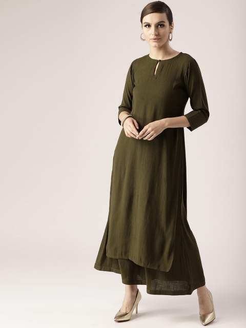 

Libas Women Olive Green Solid Kurta with Palazzos