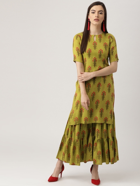 

Libas Women Green & Pink Printed Kurta with Sharara
