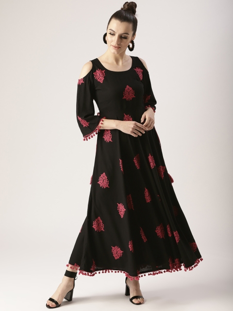 

Libas Women Black & Pink Printed Maxi A-Line Dress