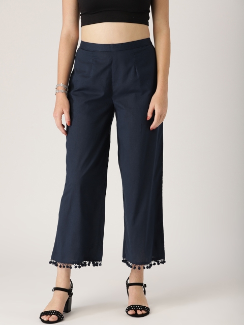 

Libas Women Navy Blue Solid Cropped Wide Leg Palazzos