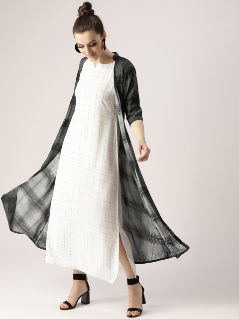 

Libas Women White & Charcoal Grey Checked Maxi Dress with Shrug