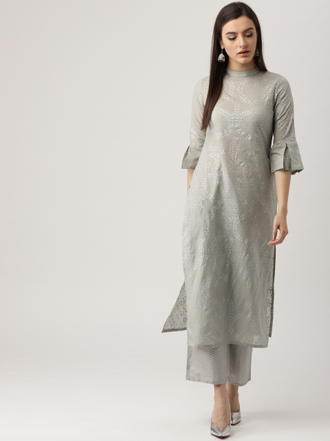 

Libas Women Grey Block Print Kurta with Palazzos