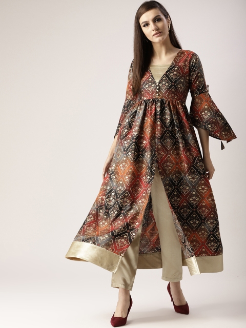 

Libas Women Charcoal Grey & Golden Printed Kurta with Trousers