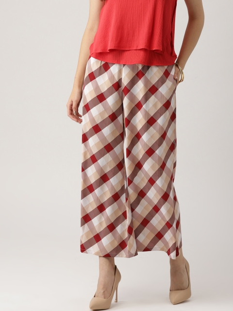 

Libas Women White & Red Wide Leg Checked Palazzos
