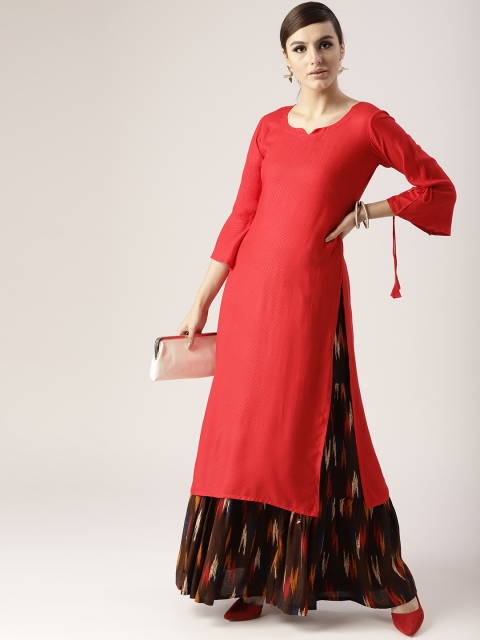 

Libas Women Red & Brown Solid Kurta with Skirt