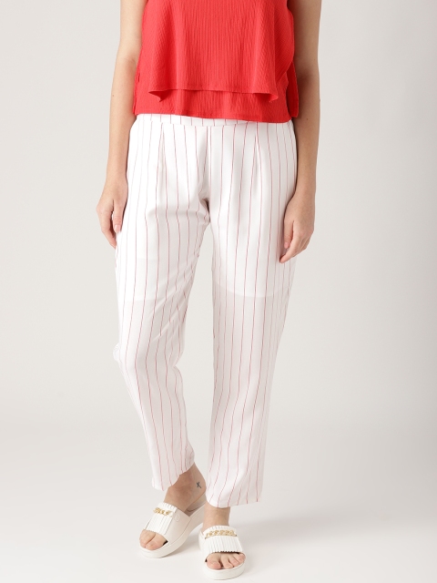 

Libas Women White & Red Regular Fit Striped Trousers