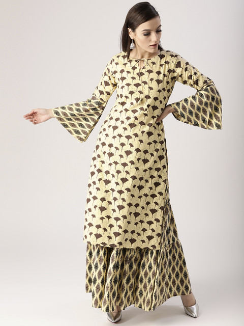 

Libas Women Beige & Brown Printed Kurta with Skirt