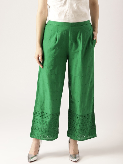 

Libas Women Green Schiffli Embroidered Straight Palazzos