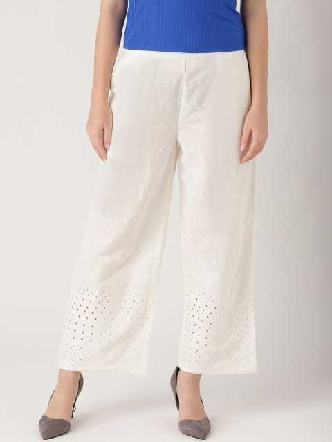 

Libas Women White Self Design Straight Palazzos