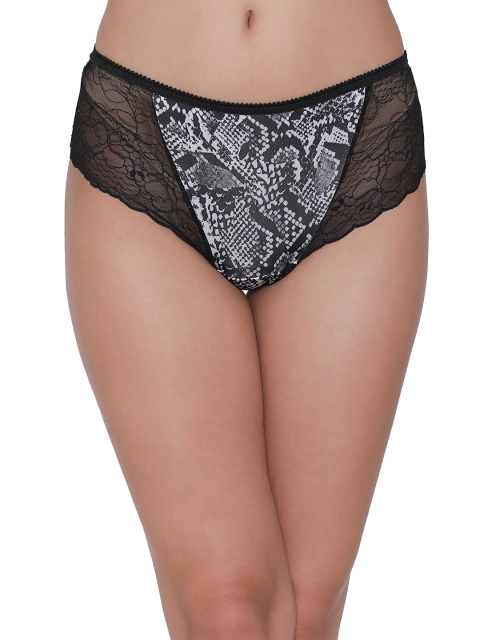 

Clovia Mid Waist Printed Hipster Briefs With Lace Wings PN2631P13XL, Black