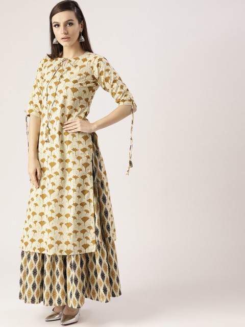 

Libas Women Beige & Olive Brown Printed Kurta with Skirt