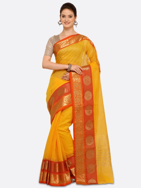 

Saree mall Yellow & Red Art Silk Striped Chanderi Saree