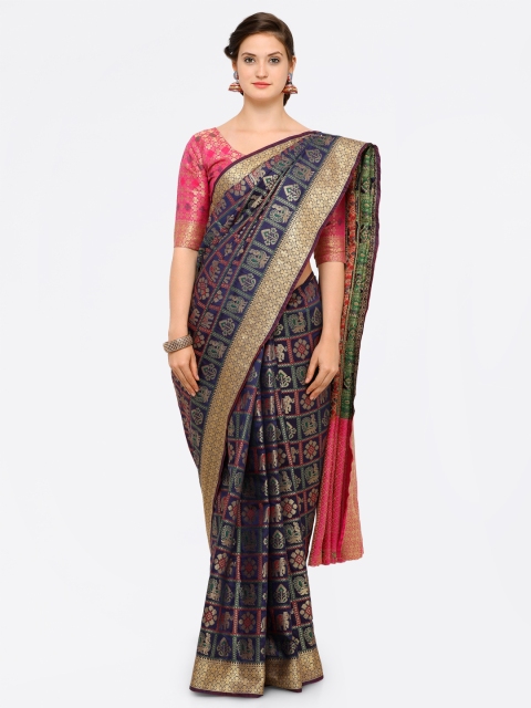 

Saree mall Navy Blue Silk Blend Embellished Kanjeevaram Saree