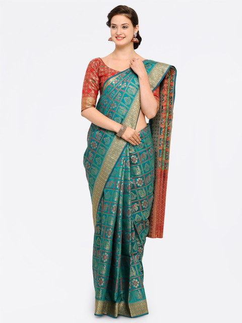 

Saree mall Sea Green Silk Blend Woven Design Kanjeevaram Saree