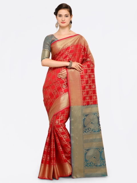 

Saree mall Red Silk Blend Woven Design Kanjeevaram Saree