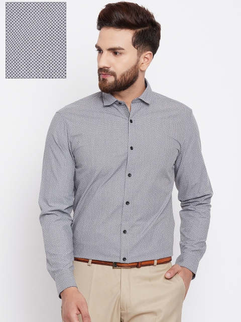 

John Players Men Grey & Black Trim Fit Printed Casual Shirt