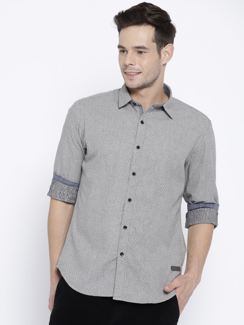 

John Players Men Grey Trim Fit Self Design Casual Shirt