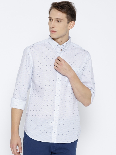 

John Players Men White & Navy Blue Regular Fit Checked Casual Shirt