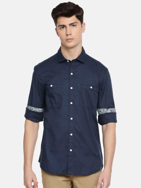

John Players Men Navy Blue Trim Fit Solid Casual Shirt