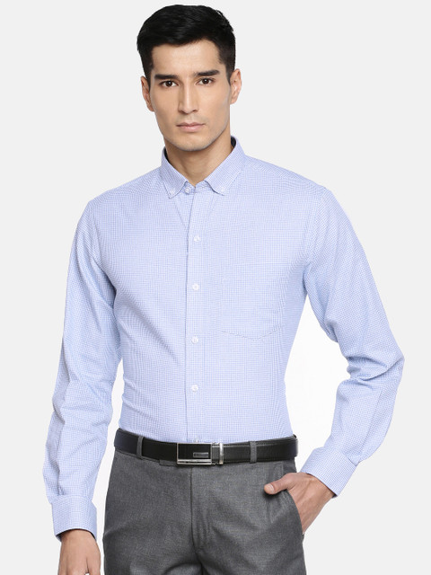 

John Players Men Blue & White Checked Slim Fit Formal Shirt