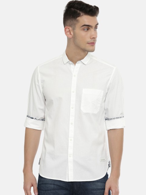 

John Players Men White Trim Fit Self Design Casual Shirt