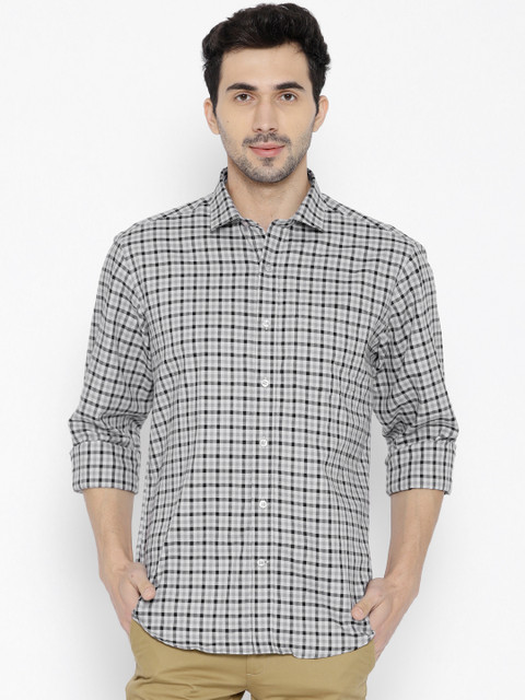 

John Players Men Grey & Black Regular Fit Checked Casual Shirt