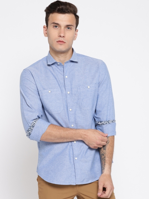 

John Players Men Blue Trim Fit Solid Casual Shirt